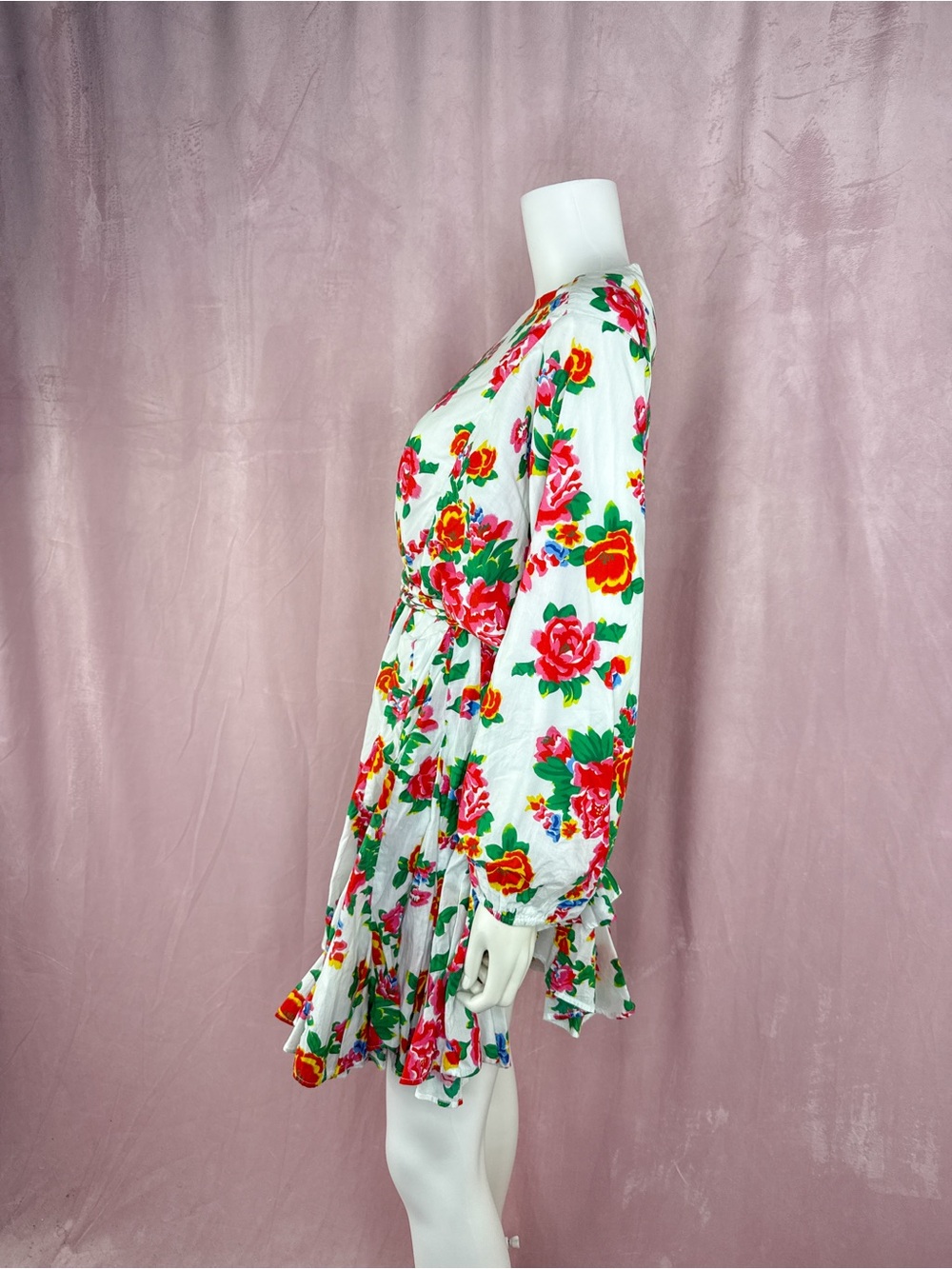Rhode Resort Womens 100% Cotton White Floral Mini Dress Size Medium Ella Belted - Picture 2 of 10